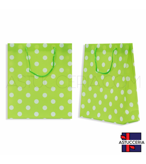 Busta Shopper In Plastica Pvc Pois 23x27x8cm 12pz Verde