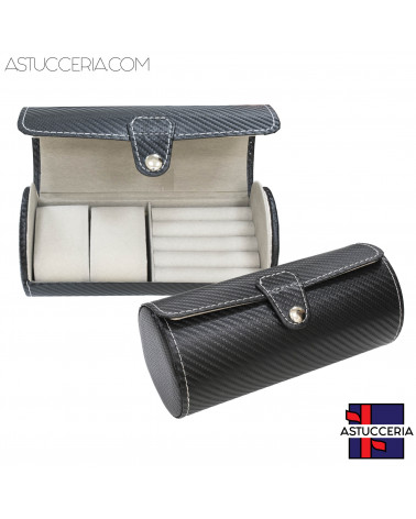 Custodia Per Orologi Custodia Di Similpelle Cilindro 190x90mm 1 pezzo Fibra Di Carbonio Nero
