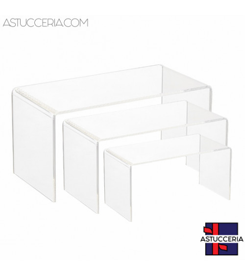 Espositore Multifunzione Per Vetrina Tavolini Di Plexiglass Tris 3 pezzi Trasparente