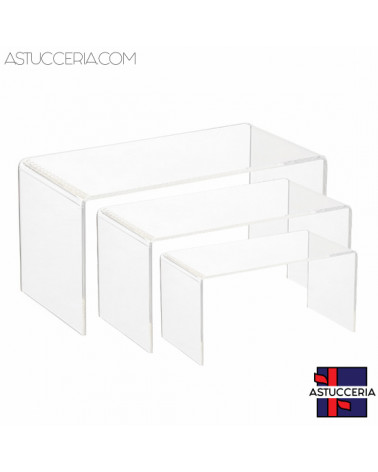 Espositore Multifunzione Per Vetrina Tavolini Di Plexiglass Tris 3 pezzi Trasparente