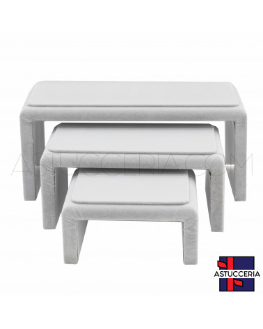 Espositore Multifunzione Per Vetrina Tavolini Tris 3 pezzi Velluto Grigio