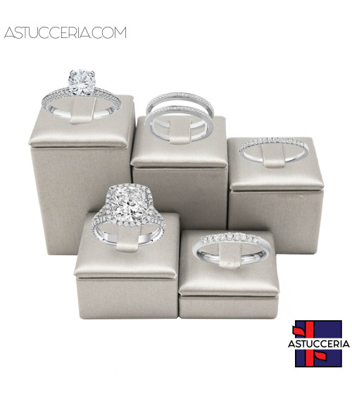 Espositore Per Anelli Linea LUXURY 35x35mm 5 pezzi Similpelle Fibra Argento