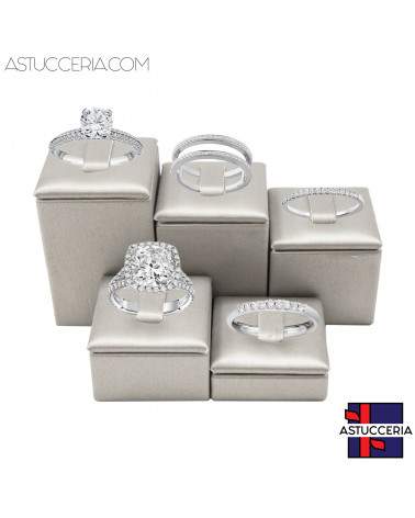 Espositore Per Anelli Linea LUXURY 35x35mm 5 pezzi Similpelle Fibra Argento