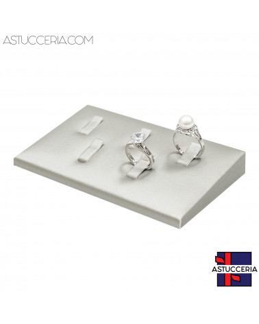 Espositore Per Anelli Linea LUXURY 5 Scomparti 120x70x15mm 1 pezzo Similpelle Fibra Argento
