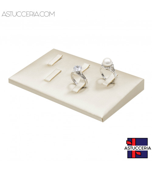 Espositore Per Anelli Linea LUXURY 5 Scomparti 120x70x15mm 1 pezzo Similpelle Fibra Beige Oro