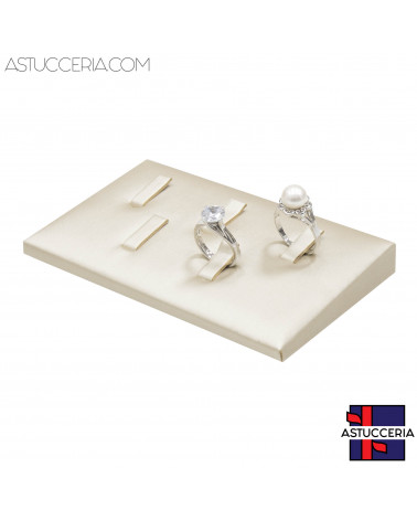 Espositore Per Anelli Linea LUXURY 5 Scomparti 120x70x15mm 1 pezzo Similpelle Fibra Beige Oro