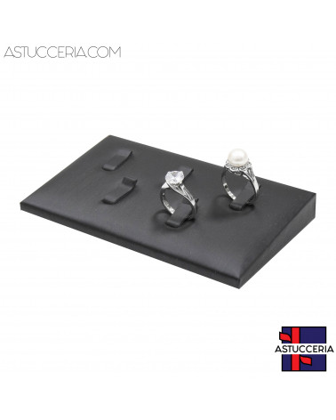 Espositore Per Anelli Linea LUXURY 5 Scomparti 120x70x15mm 1 pezzo Similpelle Fibra Nero