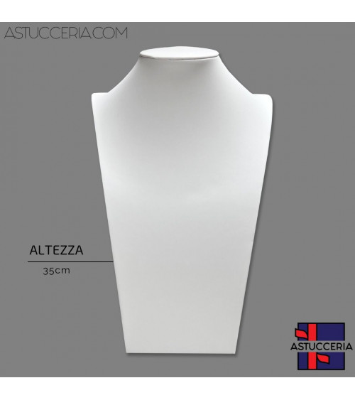 Espositore Per Collane Collo Busto Linea ELITE Altezza 35cm Similpelle Fibra Bianco