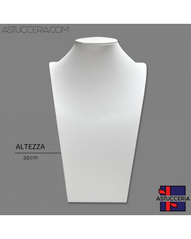 Espositore Per Collane Collo Busto Linea ELITE Altezza 35cm Similpelle Fibra Bianco