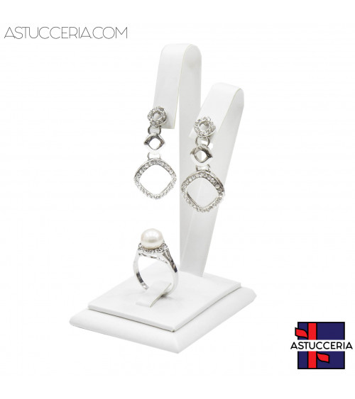 Espositore Per Orecchini E Anello Linea LUXURY Bunny H 105mm 2pz Similpelle Bianco Perla