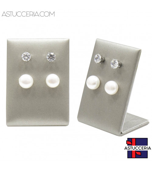 Espositore Per Orecchini Linea LUXURY Pannello 4 Fori 35x50x25mm 2 pezzi Similpelle Argento