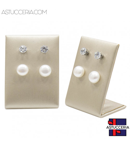 Espositore Per Orecchini Linea LUXURY Pannello 4 Fori 35x50x25mm 2 pezzi Similpelle Beige Oro