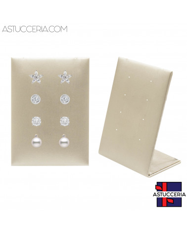 Espositore Per Orecchini Linea LUXURY Pannello 8 Fori 60x85x40mm 2 pezzi Similpelle Beige Oro