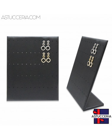 Espositore Per Orecchini Pannello A ''L'' 20x25x5,5cm Con Fori 60 Fori Similpelle Fibra Nero