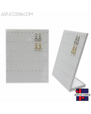Espositore Per Orecchini Pannello A ''L'' 20x25x5,5cm Con Fori 60 Fori Velluto Grigio