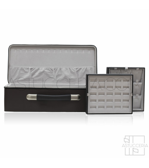 Marmotta Per Gioielli Valigia A Mano In Pelle E Velluto Con 6 Vassoi 49x22x14cm Marrone