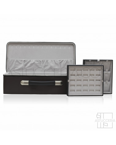 Marmotta Per Gioielli Valigia A Mano In Pelle E Velluto Con 6 Vassoi 49x22x14cm Marrone