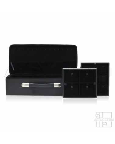 Marmotta Per Gioielli Valigia A Mano In Pelle E Velluto Con 6 Vassoi 49x22x14cm Nero