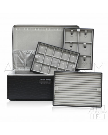 Marmotta Per Gioielli Valigia Trolley In Pelle E Velluto Con 8 Vassoi 34x56x20cm Nero