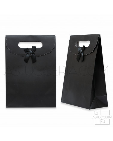 Sacchetti Regalo Di Carta Con Fiocco Con Chiusura Velcro L 19x27x9cm 12pz Nero