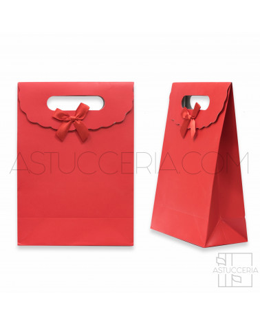 Sacchetti Regalo Di Carta Con Fiocco Con Chiusura Velcro L 19x27x9cm 12pz Rosso