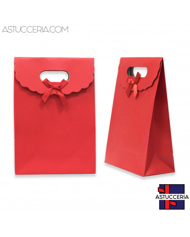 Sacchetti Regalo Di Carta Con Fiocco Con Chiusura Velcro M 14,5x21x7cm12pz Rosso