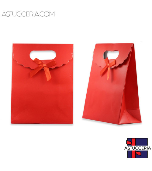 Sacchetti Regalo Di Carta Con Fiocco Con Chiusura Velcro S 12,5x16,5x6cm 12pz Rosso